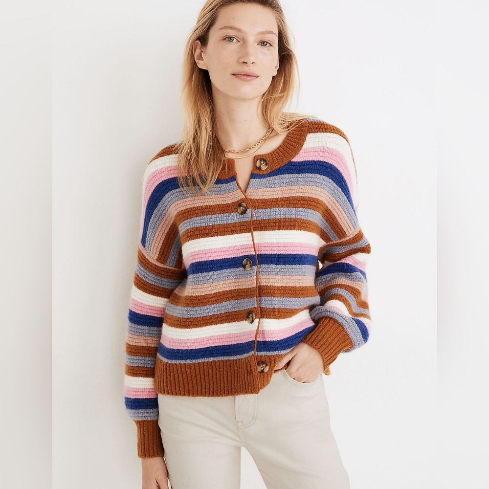 NWT Madewell Striped Springview Cardigan Sweater in Coziest Yarn
